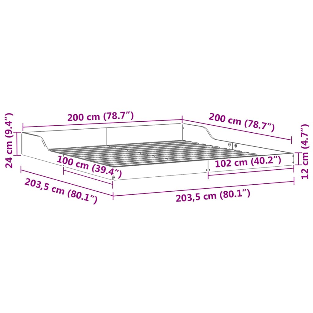 Bettgestell Weiß 200 x 200 cm Massivholz Kiefer